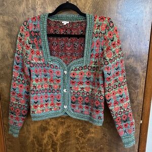 En Creme Multicolor Patterned Cardigan